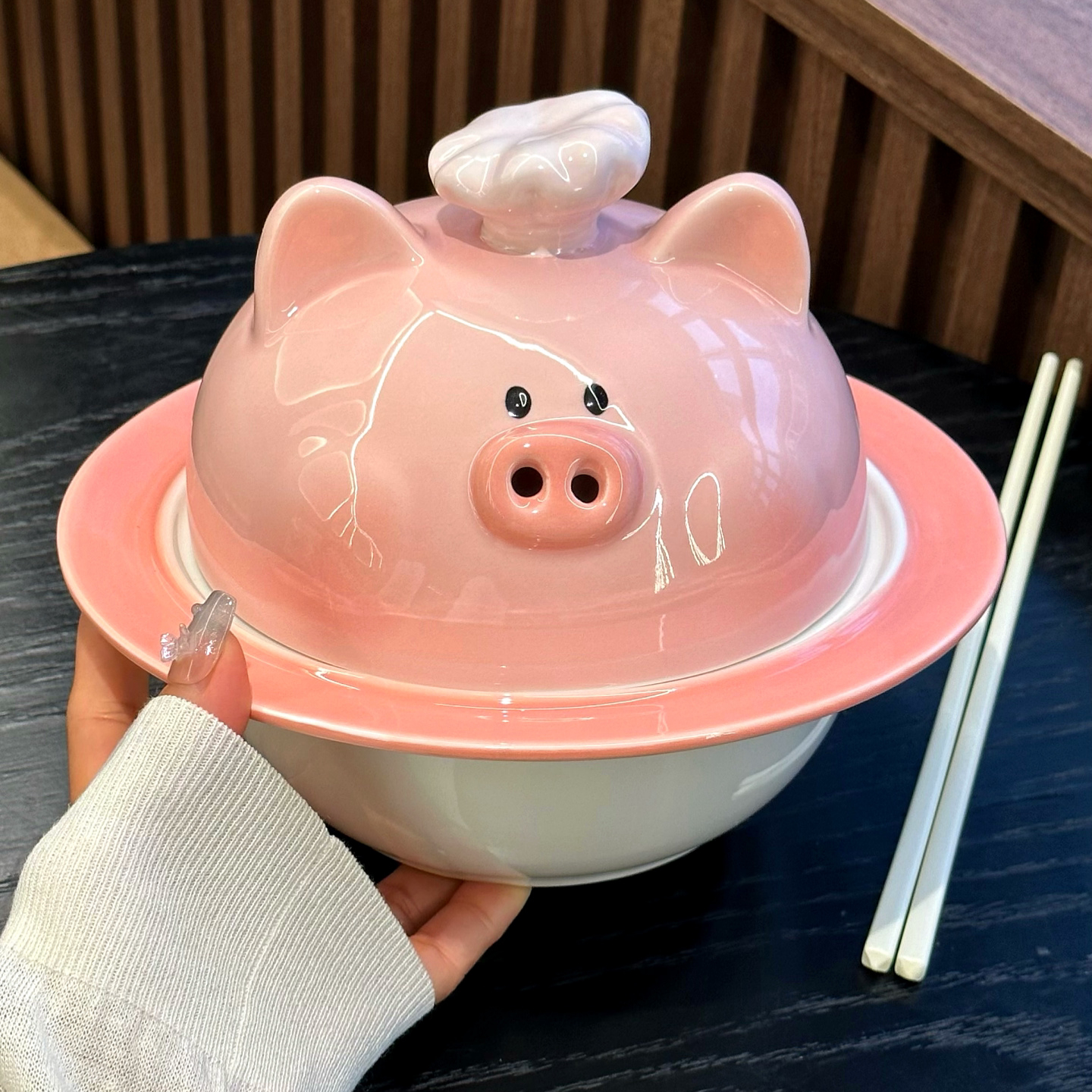可爱陶瓷猪猪大容量泡面碗