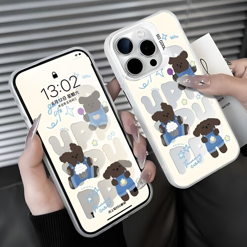 可爱背带小狗16promax手机壳iPhone15Pro新款13pro硅胶壳17pro抗防摔14Promax高级感彩银元气壳XSmax保护套8p