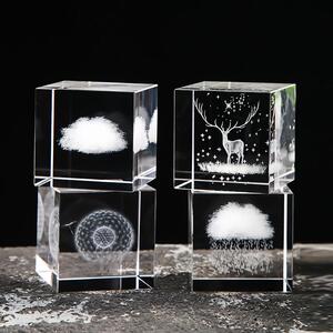 创意水晶方体内雕摆件超治愈礼物