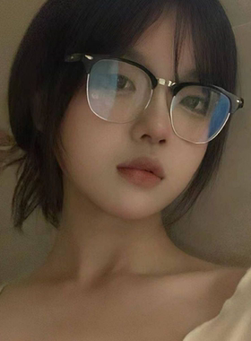 日系复古黑色半框眼镜女纯欲网红圆脸显瘦平光可配近视眼睛框架男