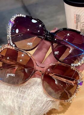 镶钻太阳镜女高清墨镜ins女开车防紫外线轻奢时尚大框眼镜女潮流