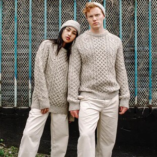 英国Peregrine ARAN麦昆同款阿兰男士羊毛渔夫毛衣圆领厚款针织衫