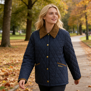 Barbour Icons Cropped 女士绗缝棉服春秋通勤宽松外套棉衣