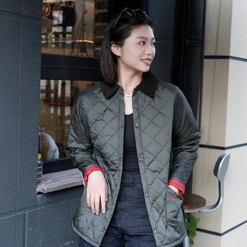 正品英国barbour菱格棉服外套女