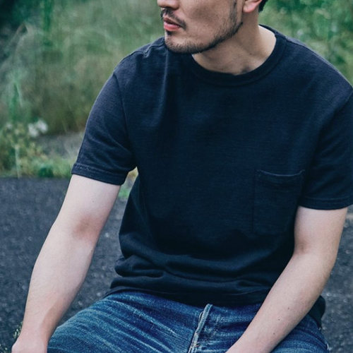 日本SAMURAI JEANS SJST-SC03武士和棉劲草木染纯色复古短袖T恤