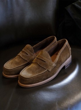 英国Sanders 复古绅士雅痞翻毛乐福牛皮鞋豆豆鞋休闲皮鞋2296