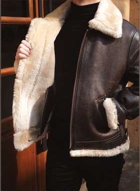 美产Schott NYC 257s经典B - 3肖特皮夹克轰炸机皮毛一体翻领皮衣