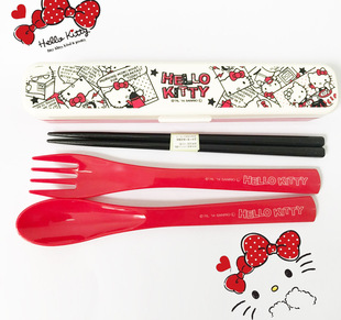日本skater HelloKitty宝宝儿童餐具套装勺子筷子叉子套装餐盘