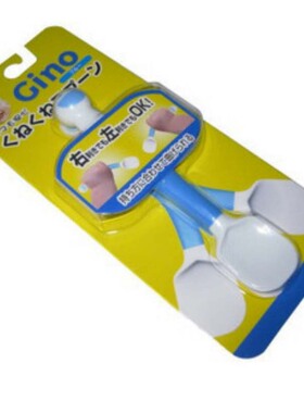 日本进口 Gino左右手自由可弯曲婴儿防滑训练勺 蓝色汤勺