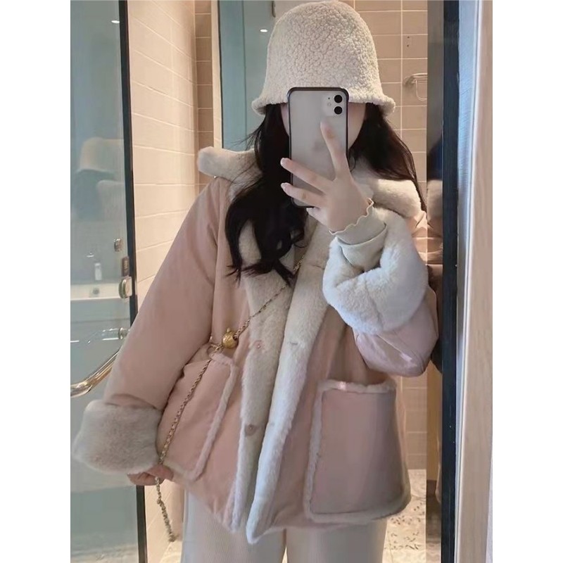 羊羔毛棉服外套女2025冬季新款粉色宽松加绒加厚两面穿棉衣女学生,女装/女士精品,棉衣/棉服,淘宝优惠券,粉丝福利购,淘宝优惠卷
