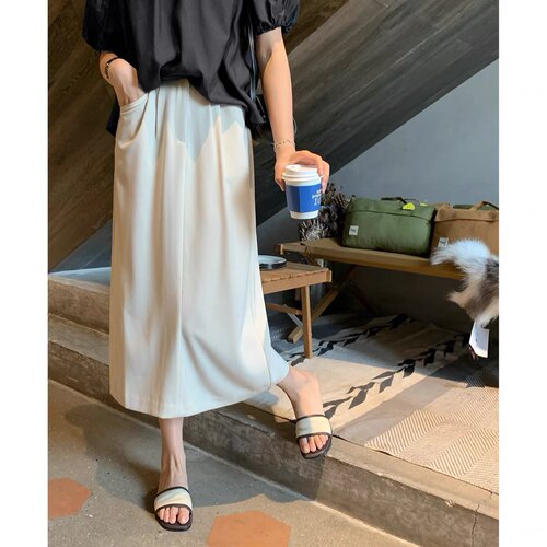 高腰宽松显瘦遮肉中长半身西装裙