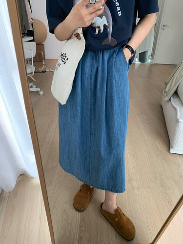 牛仔直筒半身裙宽松显瘦开叉长裙