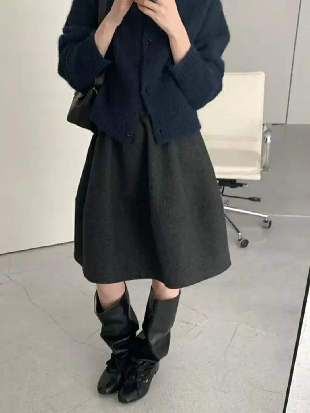 遮胯显瘦a字毛呢中短半身伞裙