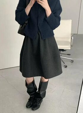 遮胯显瘦a字毛呢中短半身伞裙