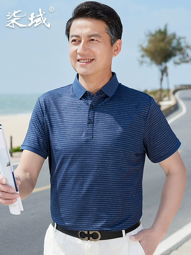 Летняя одежда, шелковая летняя футболка с коротким рукавом, футболка polo, для среднего возраста