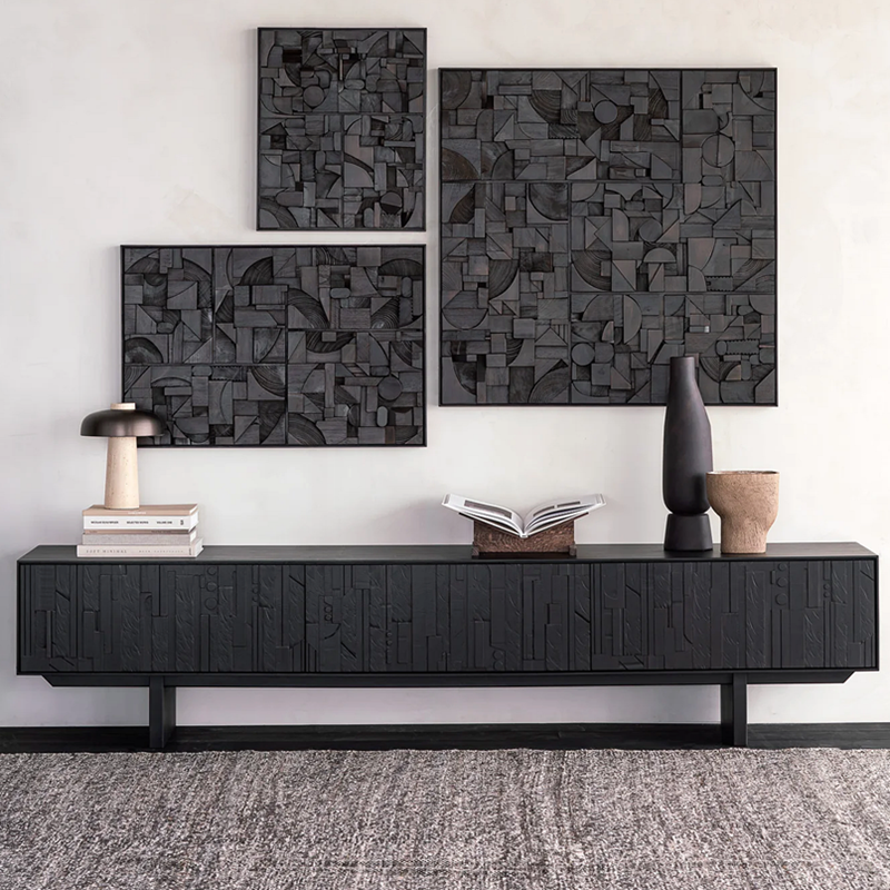 北欧柚木电视柜中古全实木雕刻电视柜简约客厅电视柜复古侘寂意式