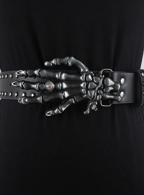 暗黑牛仔皮带铆钉骷髅朋克erd质感小众设计摇滚真皮腰带