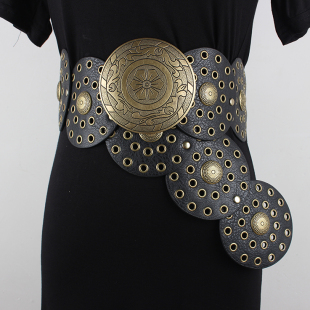 复古vintage腰带装饰y2k 嬉皮士亚文化搭配装饰中古圆盘皮带