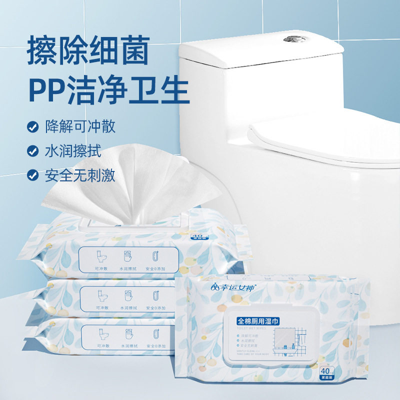 女孩湿厕纸 幸运女神冲马桶冲散40抽/包柔软卫生清洁厕用私护湿巾