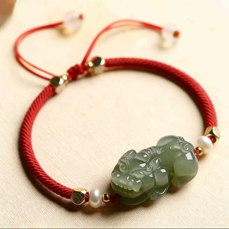 天然和田玉貔貅红绳手链本命年