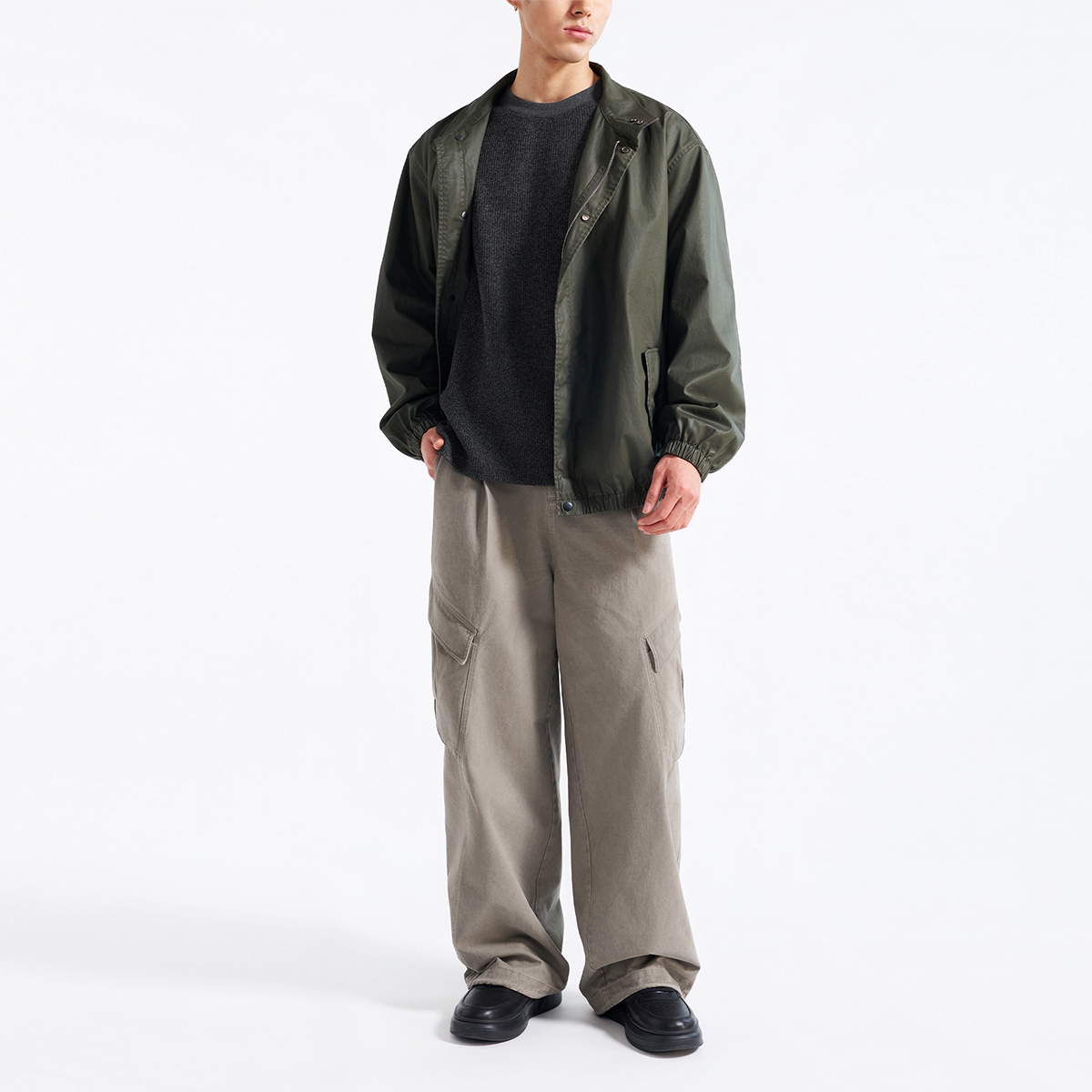 100%精梳棉PU涂层轻盈软壳夹克 皮感斜纹 防水防污 廓形薄款外套