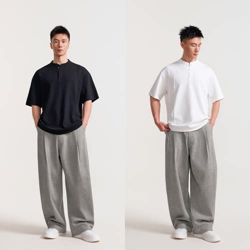 260g长绒棉树纹肌理亨利领polo短袖 立体分割裁剪 休闲百搭T恤2色