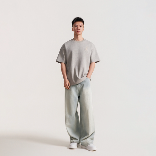 280g长绒棉刺绣小狗T恤 正反色织清爽混色肌理 软糯亲肤透气短袖