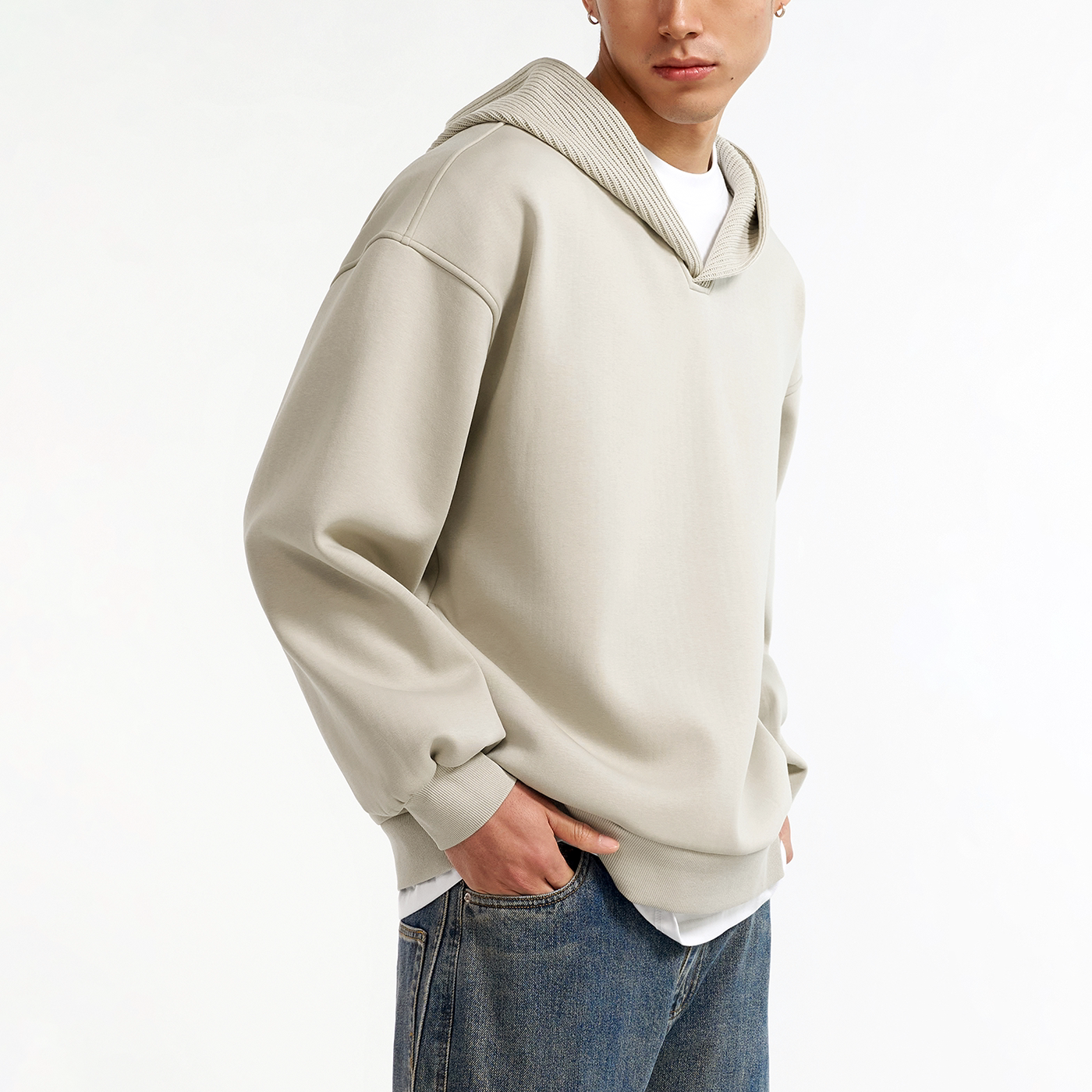 520G重磅针织连帽空气层加绒卫衣 精梳棉混纺 宽松廓形男款两色