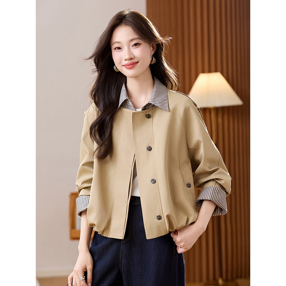 官网女装夏易菲条纹撞色时尚外套女2025秋季新款休闲流行百搭减龄