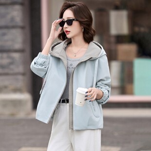 官网女装夏易菲超火减龄时尚拼色短外套女春秋2026新款宽松连帽风