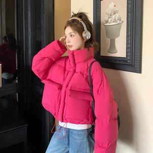 官网女装夏易菲玫红色短款羽绒服女冬季2026新款时尚洋气减龄超好