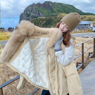 官网女装夏易菲卡其黄色真狐狸毛领羽绒服2026新款女冬巨好看派克