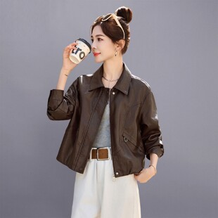 春秋小个子气质复 2026新款 官网女装 夏易菲高级感pu皮衣外套女短款