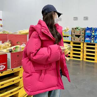 官网女装夏易菲玫红色短款羽绒服女冬季2026新款韩版洋气炸街小个