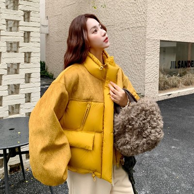 官网女装夏易菲黄色羽绒服女2026冬季新款巨好看的韩版小个子短款