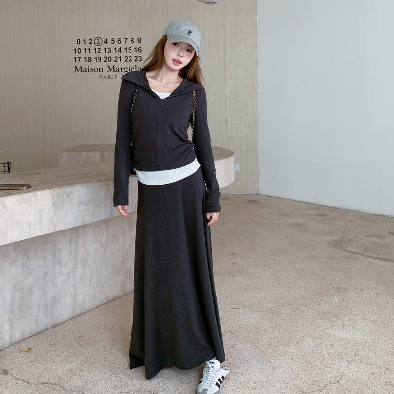 官网女装夏易菲实拍慵懒小众时尚套装2025秋假两件连帽上衣垂感半