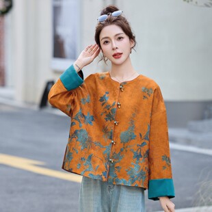 官网女装夏易菲新中式国风复古短外套女2026春秋季新款超火减龄印