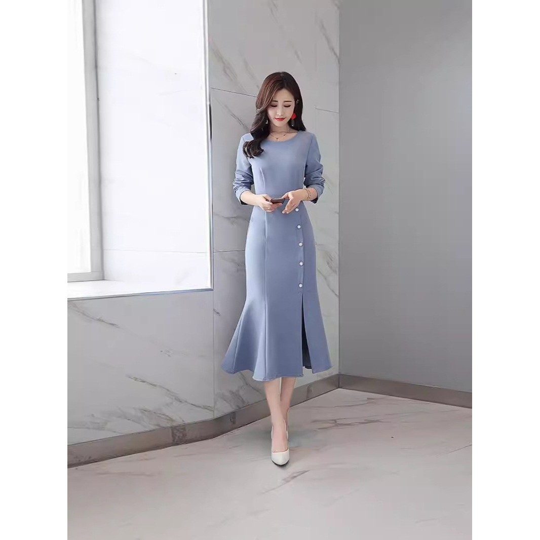 官网女装夏易菲长袖纯色鱼尾连衣裙女2026年秋季上新法式浪漫修身,女装/女士精品,连衣裙,淘宝优惠券,粉丝福利购,淘宝优惠卷