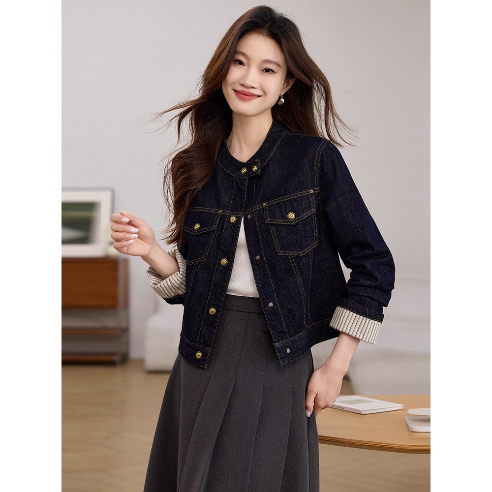 官网女装夏易菲欧货复古卷边袖牛仔短款外套女2026春季新款休闲小,女装/女士精品,短外套,淘宝优惠券,粉丝福利购,淘宝优惠卷