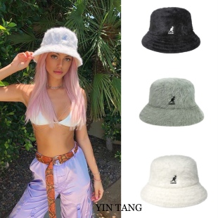 现货袋鼠kangol furgorabucket兔毛平顶渔夫帽毛茸茸盆帽豆豆同款