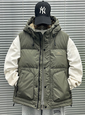 白鸭绒羽绒服马甲男青少年坎肩外套潮流休闲无袖加厚新款羽绒背心