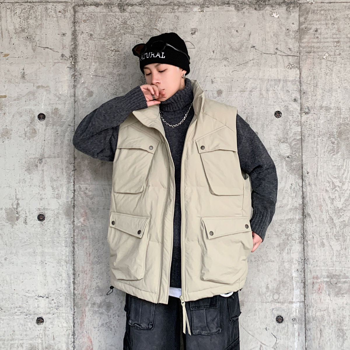 大码工装羽绒马甲男2025冬季新款90白鸭绒保暖外穿马夹背心厚坎肩