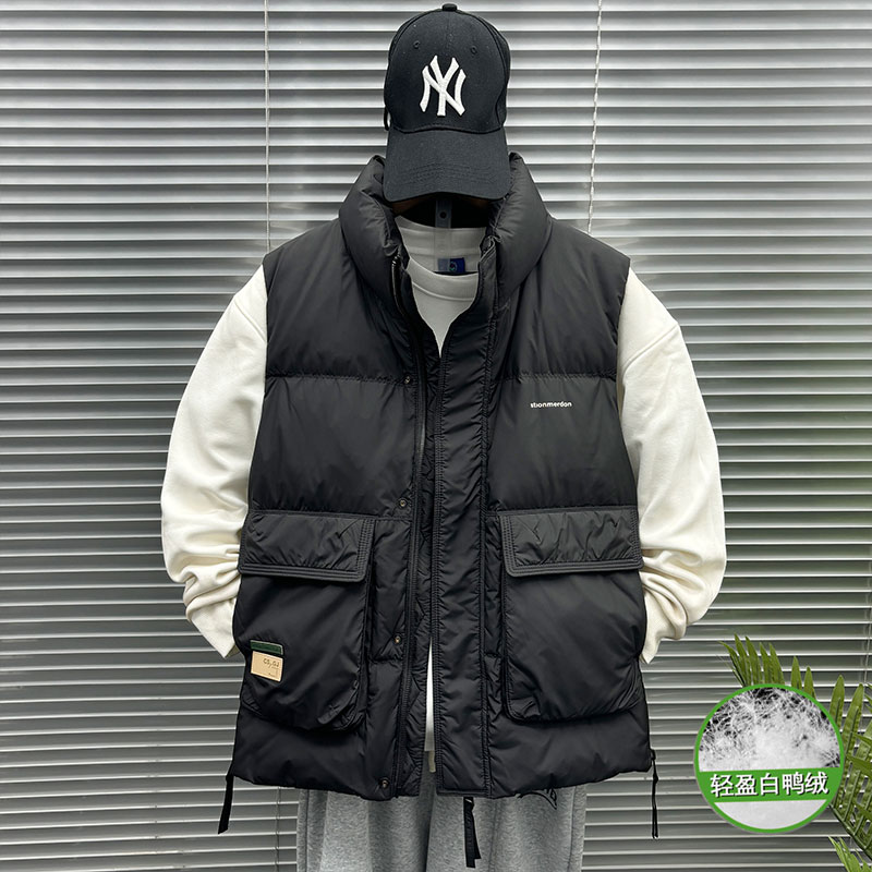 白鸭绒羽绒服马甲男冬季2025保暖无袖坎肩青少年潮牌潮流百搭外套