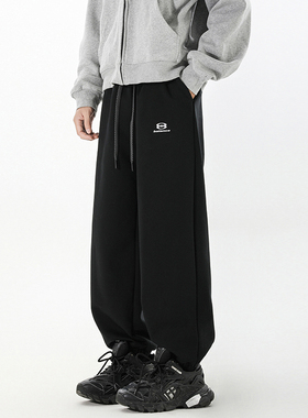 国潮高街高级感休闲卫裤男加肥加大码潮牌宽松直筒字母设计运动裤