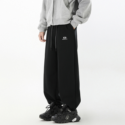 国潮高街高级感休闲卫裤男加肥加大码潮牌宽松直筒字母设计运动裤