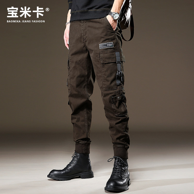 春季潮流美式伞兵工装裤男潮牌咖啡色裤子男机能长裤男士休闲裤