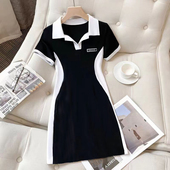 学生立领夏百搭显瘦洋气拼色设计感遮肚子连衣裙 大码 2023夏季 新款