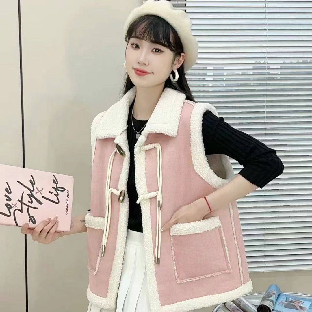 马甲女2023秋冬外穿小香风加绒加厚背心坎肩系扣小个子马夹外套