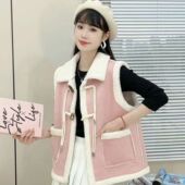 马甲女2023秋冬外穿小香风加绒加厚背心坎肩系扣小个子马夹外套