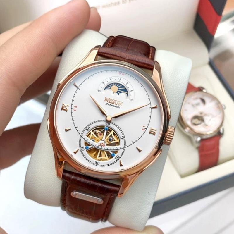 新款NESUN尼尚全自动机械手表夜光时尚防水简约镂空飞轮皮带男表9